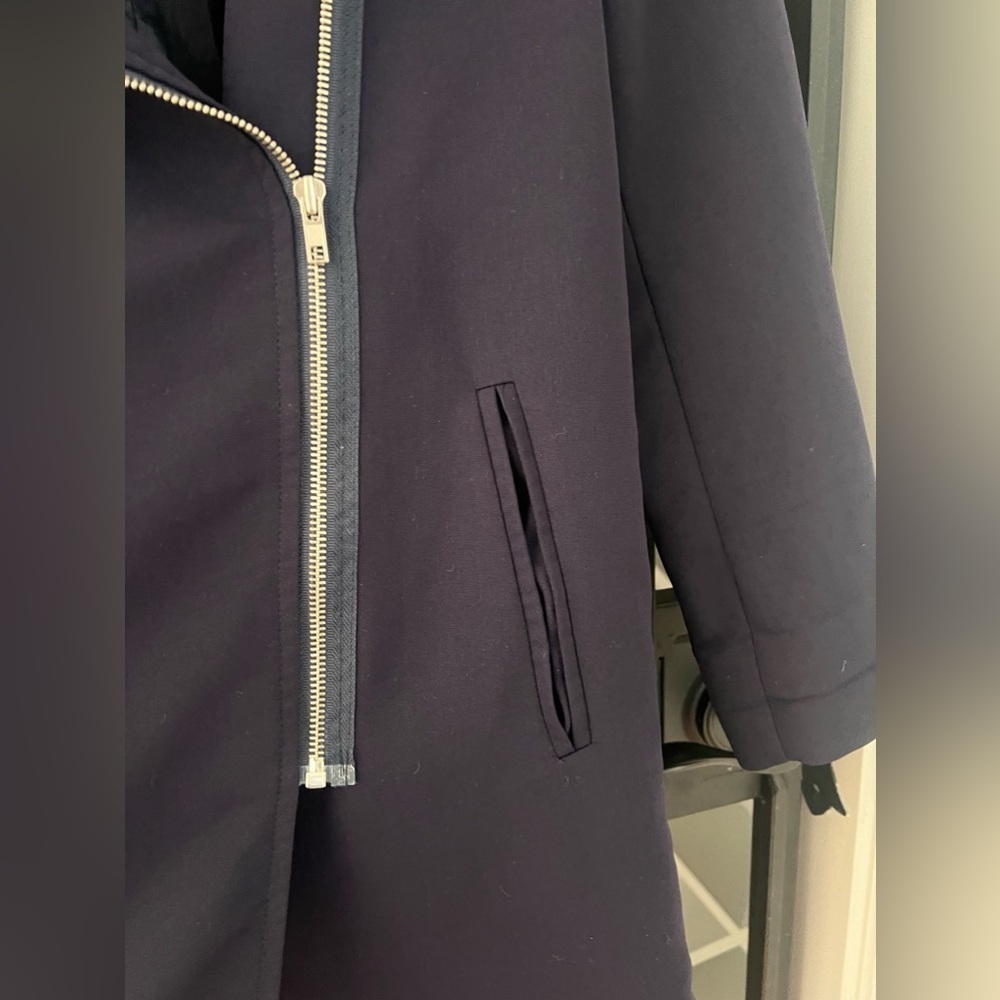 BEBE Navy Asymmetrical Zip Coat - Picture 6 of 9